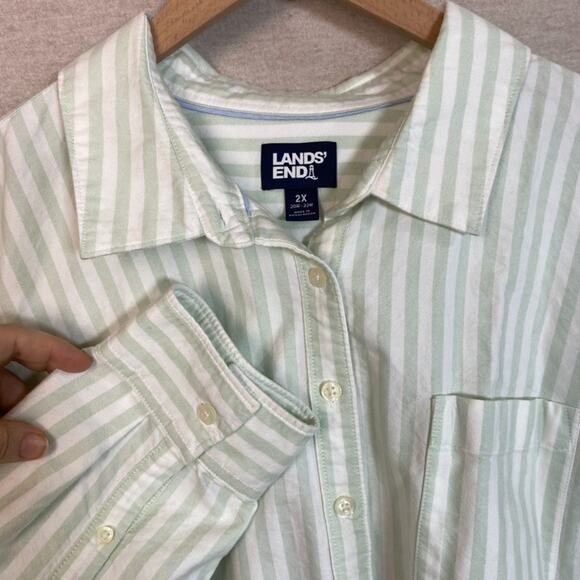 Lands End Womens Striped Button Up Top Size 2X Long Sleeve Office Career Cotton - Picture 3 of 11